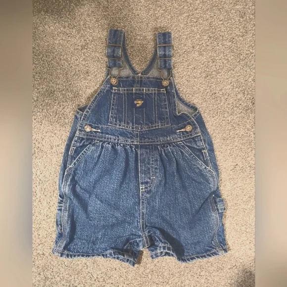 OshKosh B'Gosh Vintage Denim Vestbak Short Overalls Kids Size 12 months - Picture 1 of 10